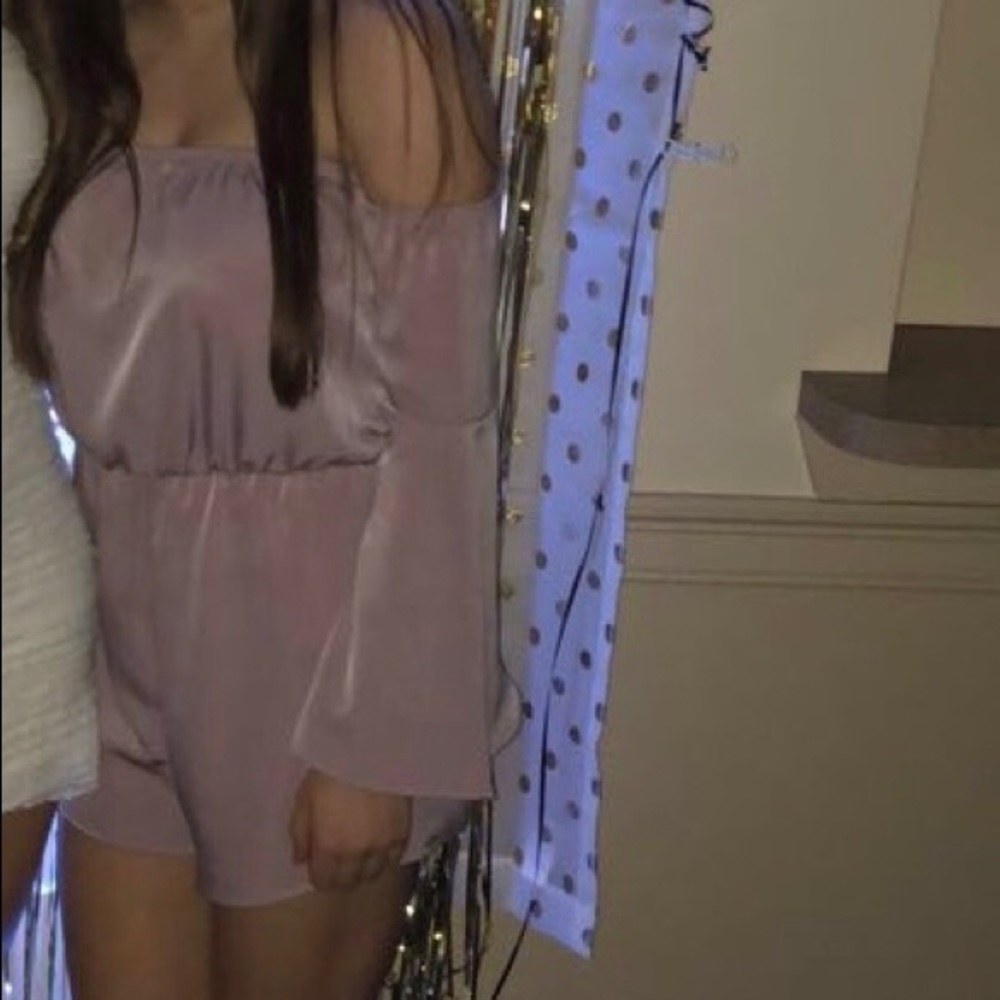 mauve long sleeve off the shoulder romper - Picture 3 of 3
